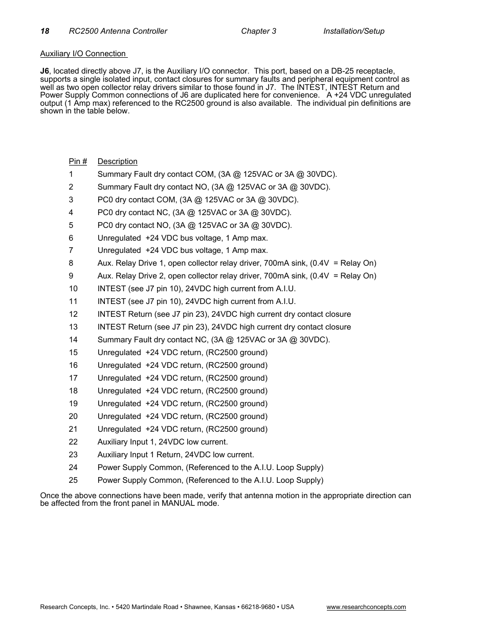 Auxiliary i/o connection | Research Concepts RC2500 User Manual | Page 25 / 181