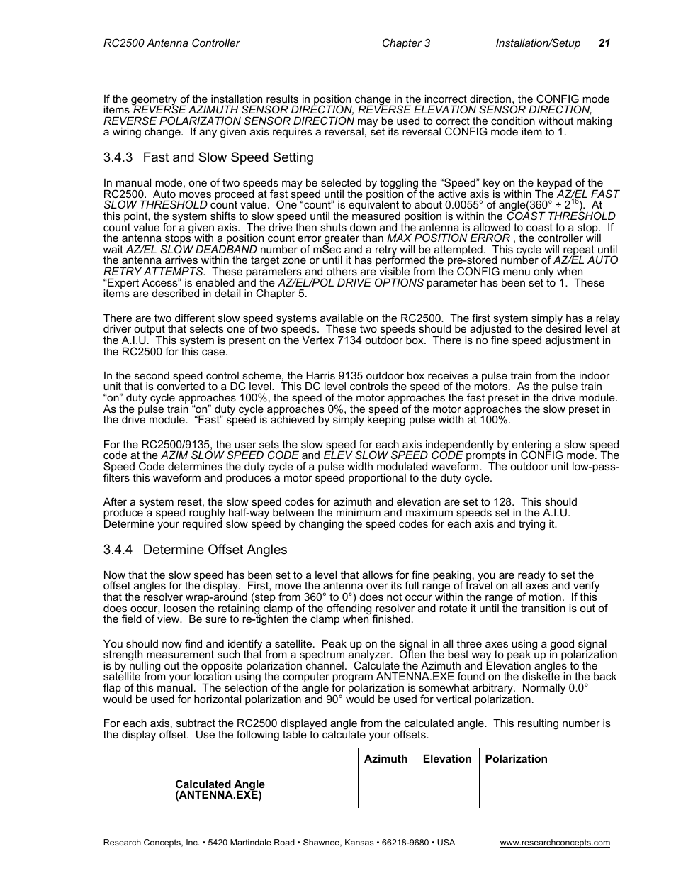 3fast and slow speed setting, 4determine offset angles, Fast and slow speed setting | Determine offset angles | Research Concepts RC2500 User Manual | Page 28 / 181