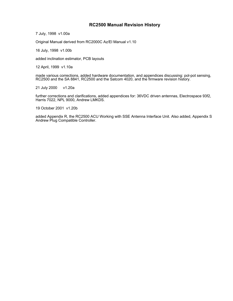 Rc2500 manual revision history | Research Concepts RC2500 User Manual | Page 3 / 181