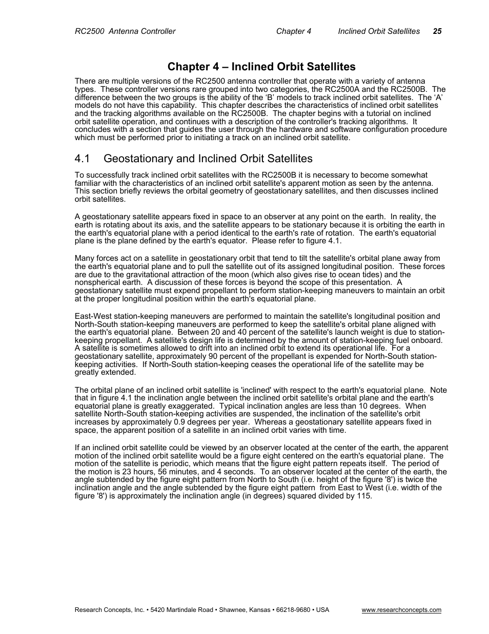 Chapter 4 – inclined orbit satellites, 1 geostationary and inclined orbit satellites, Geostationary and inclined orbit satellites | Research Concepts RC2500 User Manual | Page 32 / 181