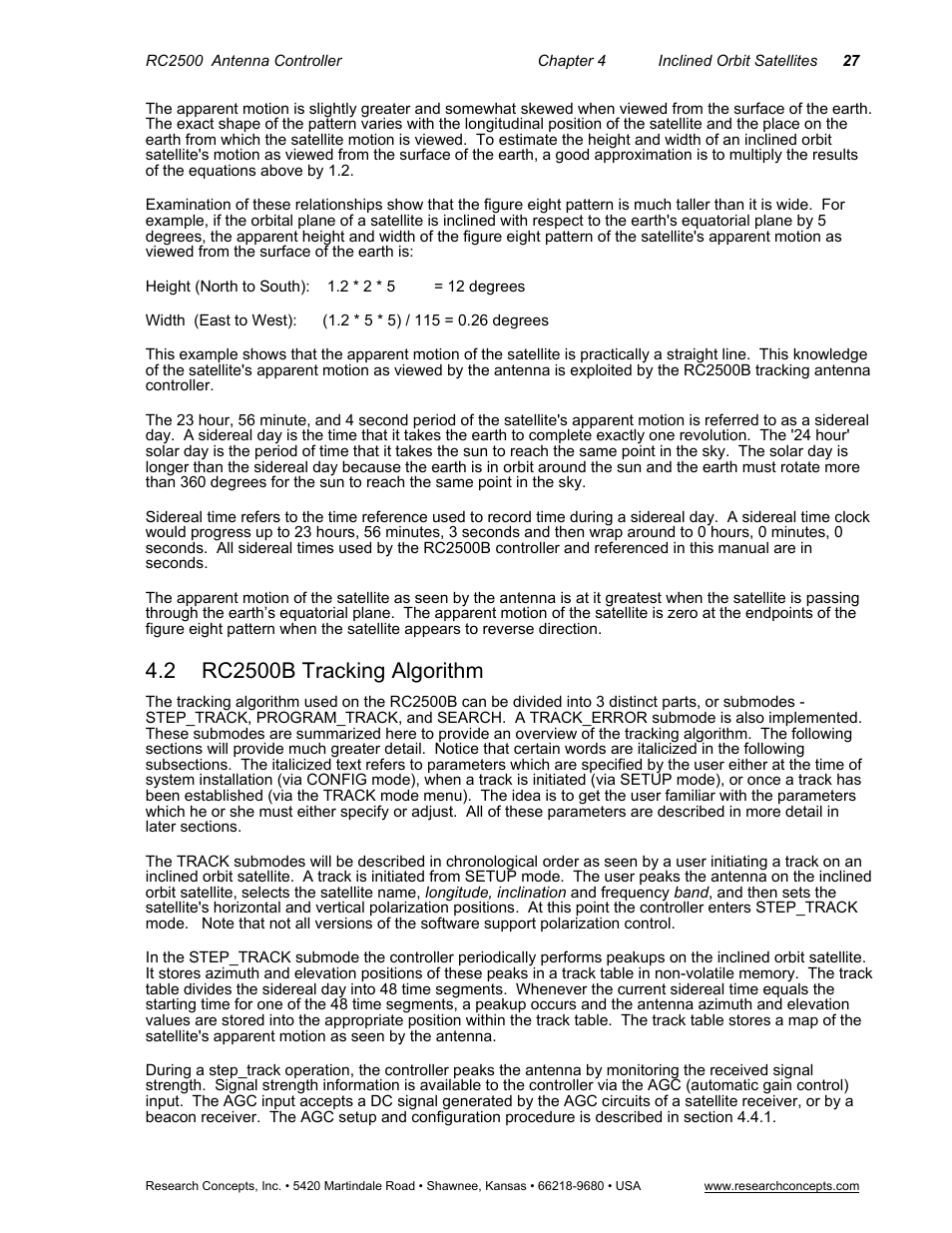 2 rc2500b tracking algorithm, Rc2500b tracking algorithm | Research Concepts RC2500 User Manual | Page 34 / 181