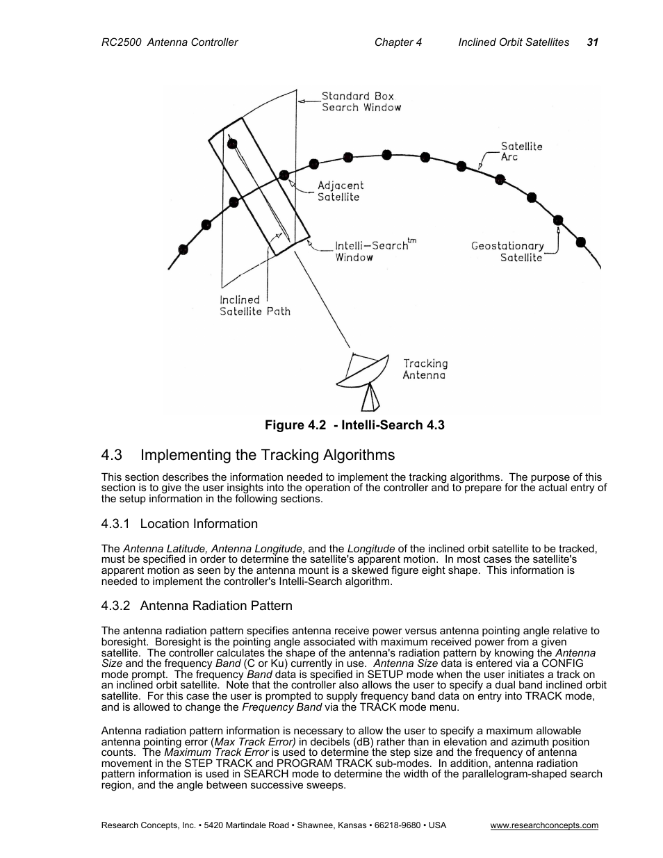 3 implementing the tracking algorithms, 1location information, 2antenna radiation pattern | Implementing the tracking algorithms, Location information, Antenna radiation pattern | Research Concepts RC2500 User Manual | Page 38 / 181