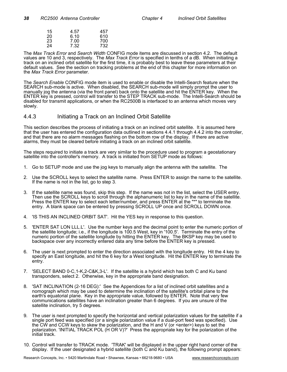 Initiating a track on an inclined orbit satellite | Research Concepts RC2500 User Manual | Page 45 / 181
