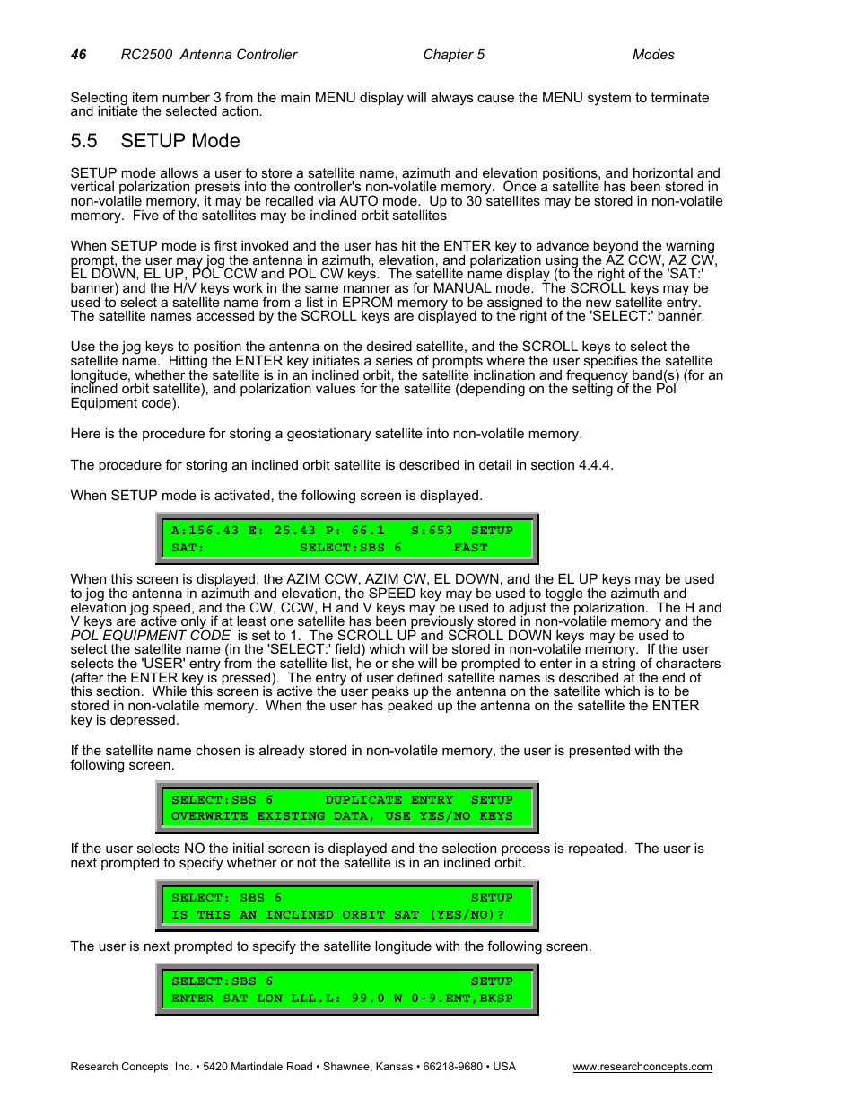 5 setup mode, Setup mode | Research Concepts RC2500 User Manual | Page 53 / 181