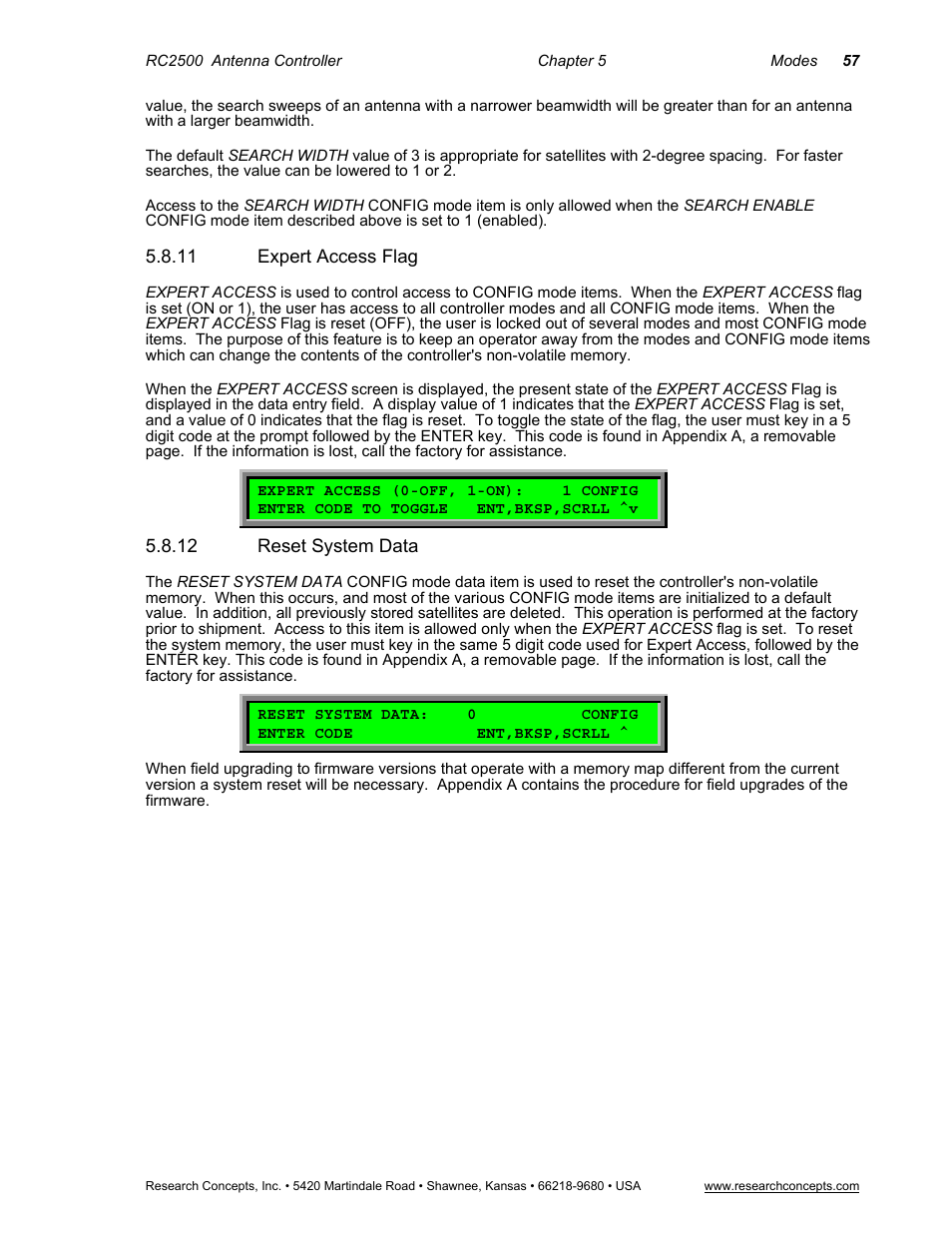 11 expert access flag, 12 reset system data, Expert access flag | Reset system data | Research Concepts RC2500 User Manual | Page 64 / 181
