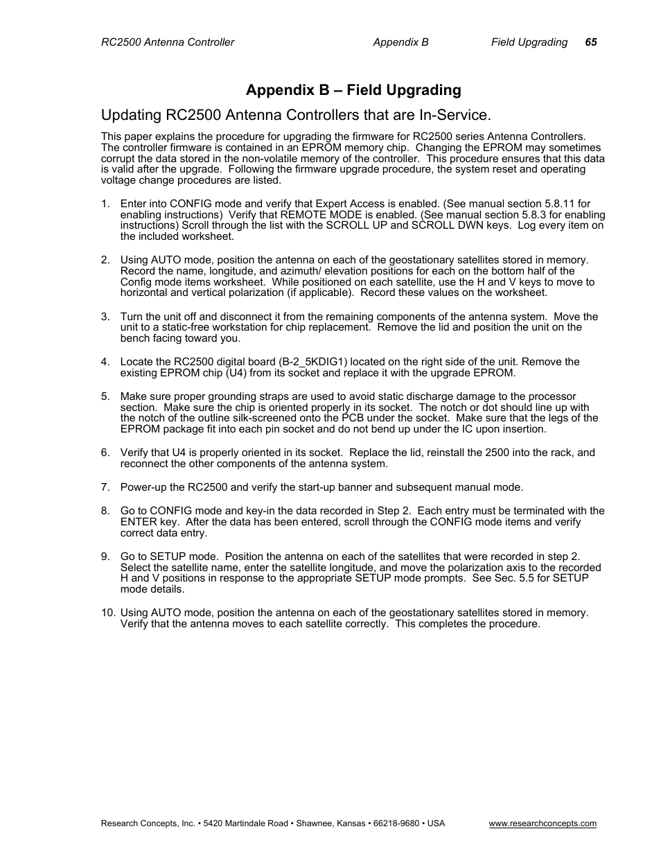 Appendix b – field upgrading | Research Concepts RC2500 User Manual | Page 72 / 181
