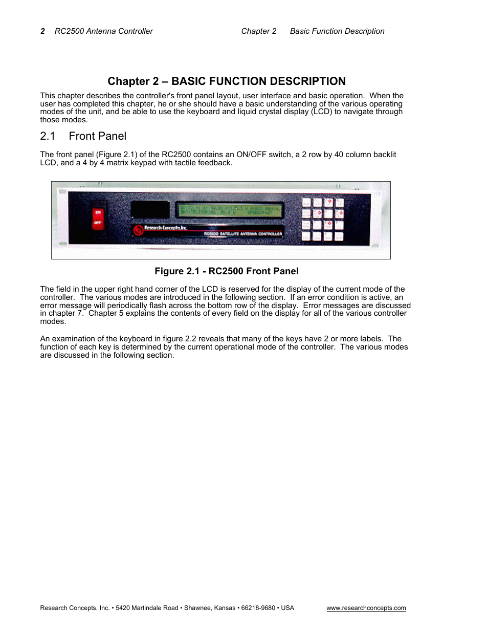 Chapter 2 – basic function description, 1 front panel, Front panel | Research Concepts RC2500 User Manual | Page 9 / 181
