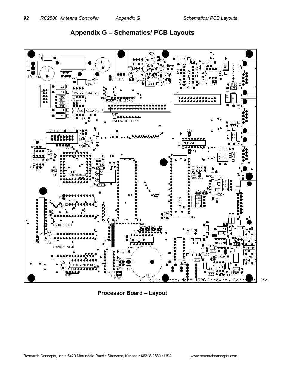 Appendix g – schematics/ pcb layouts, Processor board - layout | Research Concepts RC2500 User Manual | Page 99 / 181