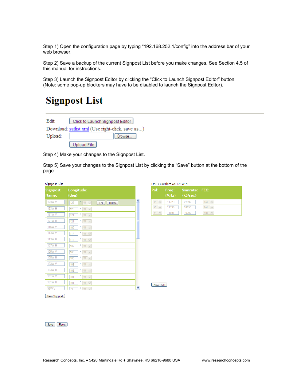 4 editing the signpost list, Editing the signpost list | Research Concepts RC300 User Manual | Page 19 / 35