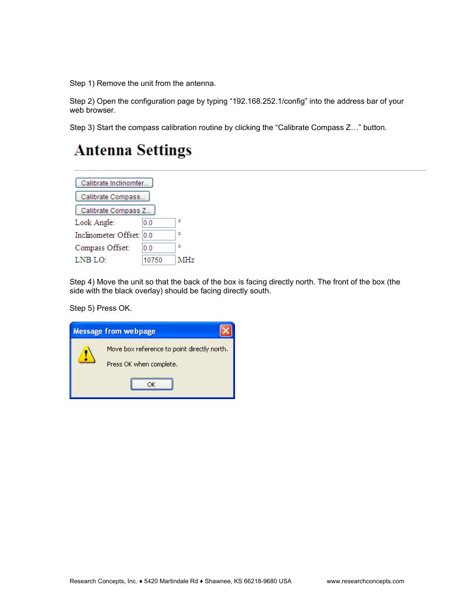 2 calibrate the z-axis of the compass, Calibrate the z-axis of the compass | Research Concepts RC300 User Manual | Page 24 / 35