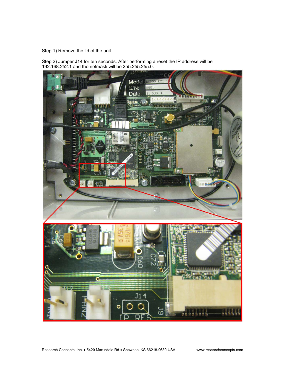 12 resetting the ip address, Resetting the ip address | Research Concepts RC300 User Manual | Page 31 / 35