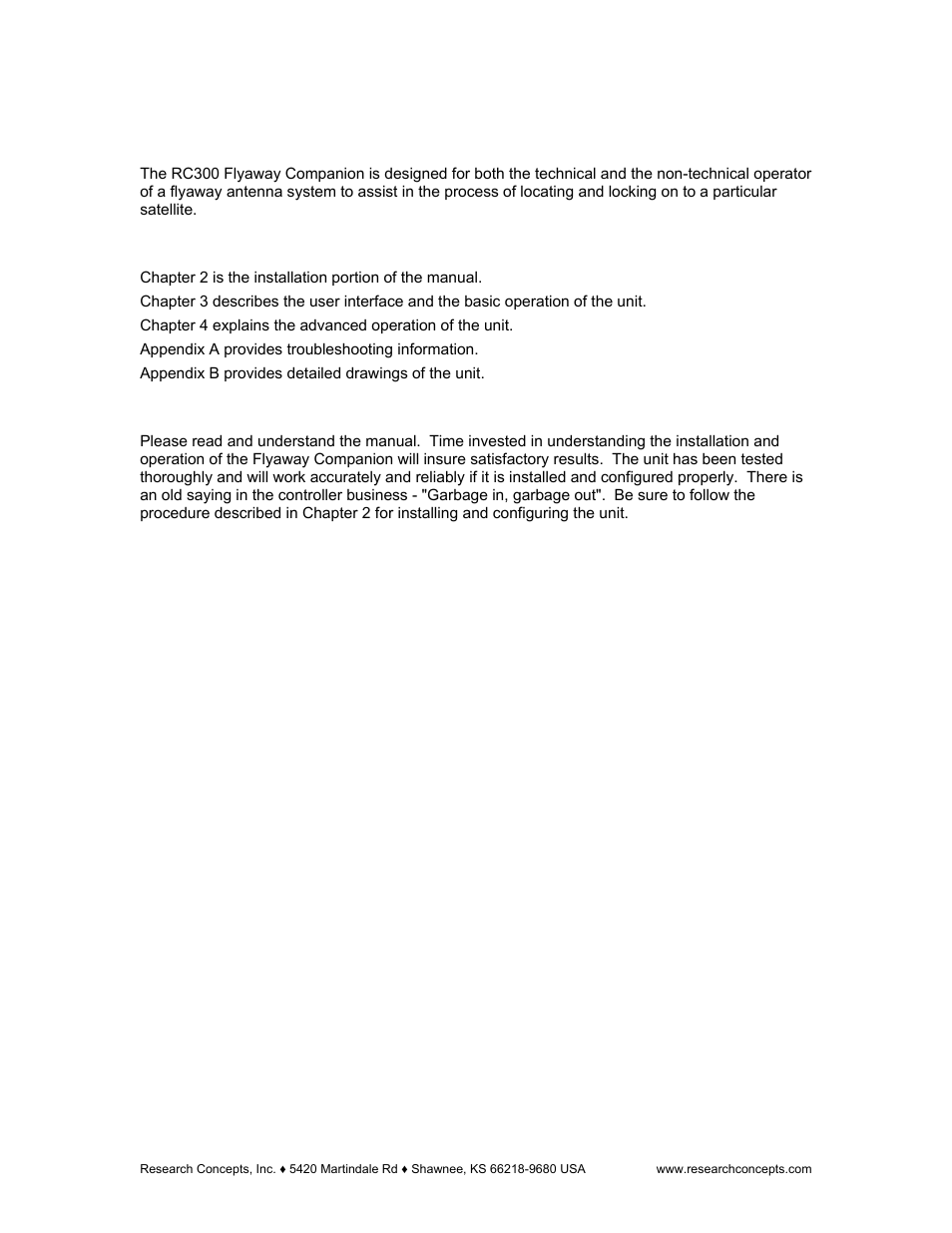 1 organization of this manual, 2 before you begin, Chapter 1 introduction | Organization of this manual, Before you begin | Research Concepts RC300 User Manual | Page 7 / 35