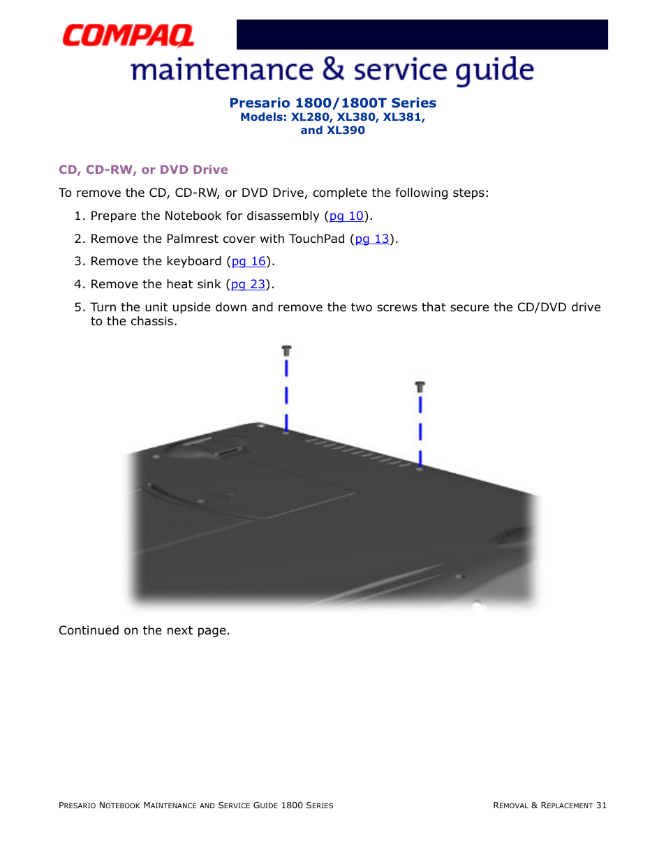 Cd, cd-rw, or dvd drive, Cd/dvd drive removal procedures | Compaq XL280 User Manual | Page 100 / 134