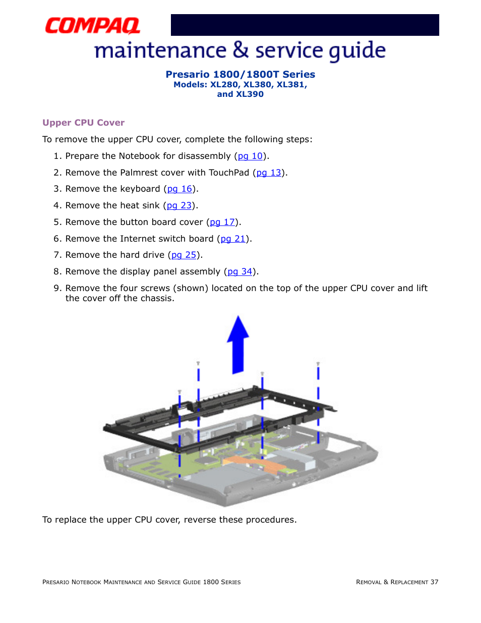 Upper cpu cover | Compaq XL280 User Manual | Page 106 / 134