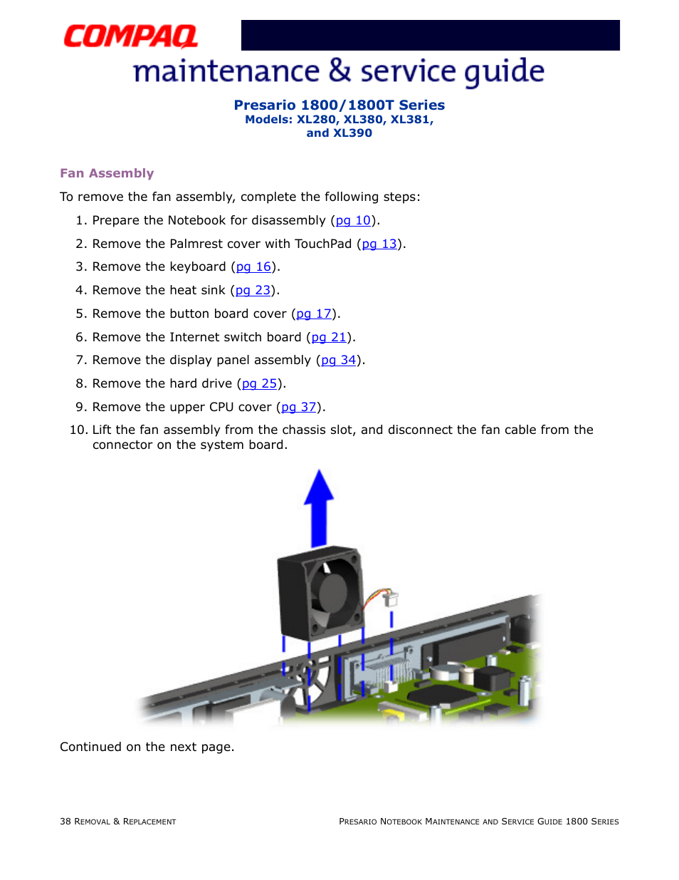 Fan assembly | Compaq XL280 User Manual | Page 107 / 134