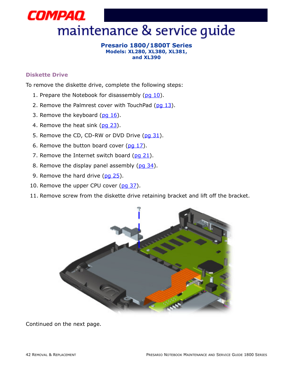 Diskette drive, Diskette drive removal procedures, Later | Compaq XL280 User Manual | Page 111 / 134