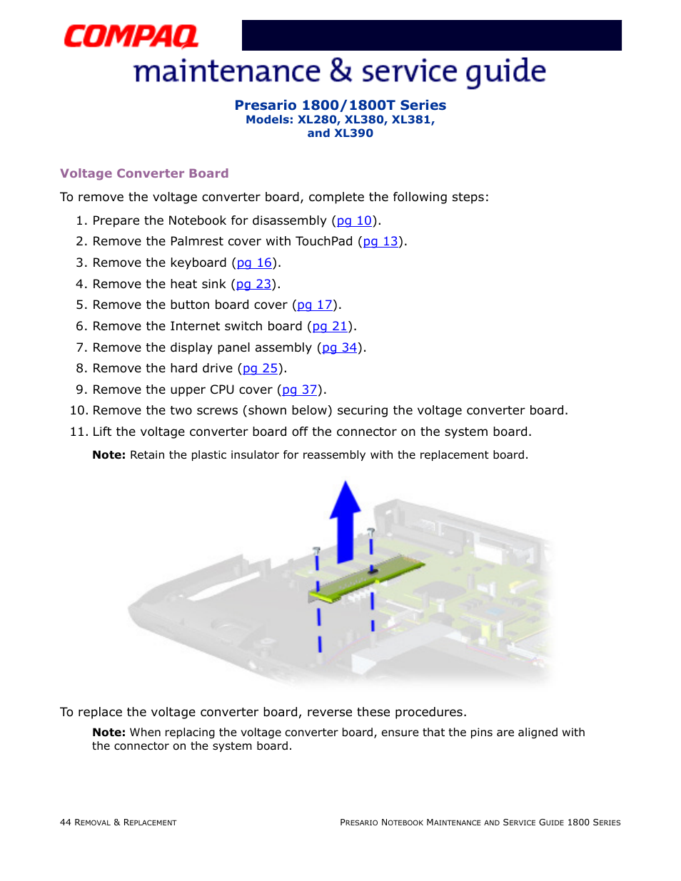 Voltage converter board | Compaq XL280 User Manual | Page 113 / 134