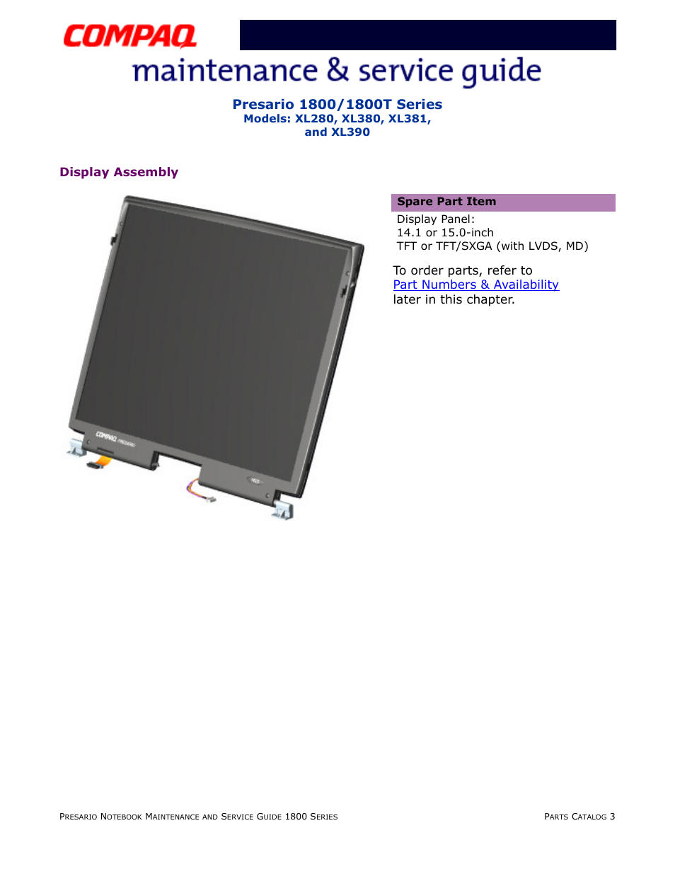 Display assembly | Compaq XL280 User Manual | Page 125 / 134