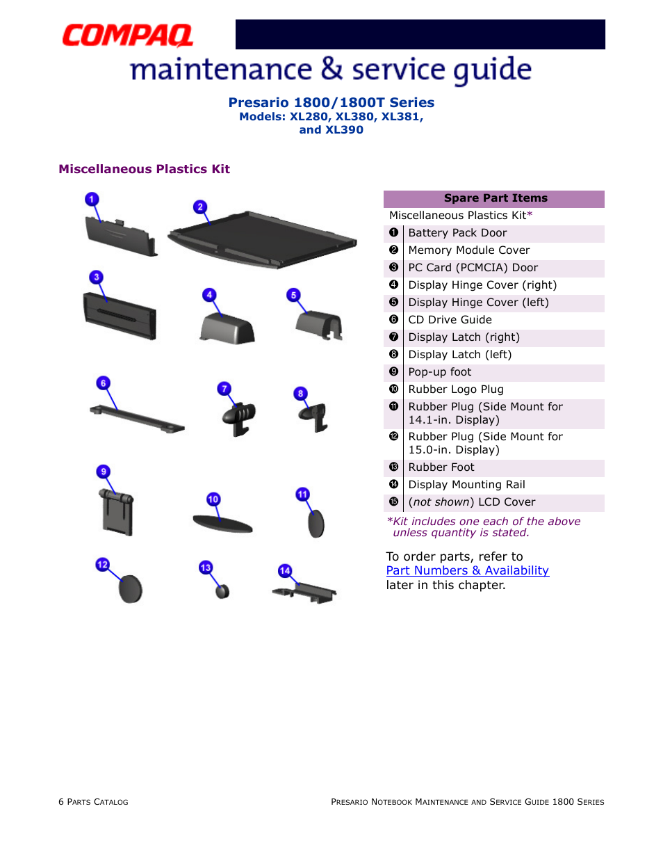 Miscellaneous plastics kit | Compaq XL280 User Manual | Page 128 / 134