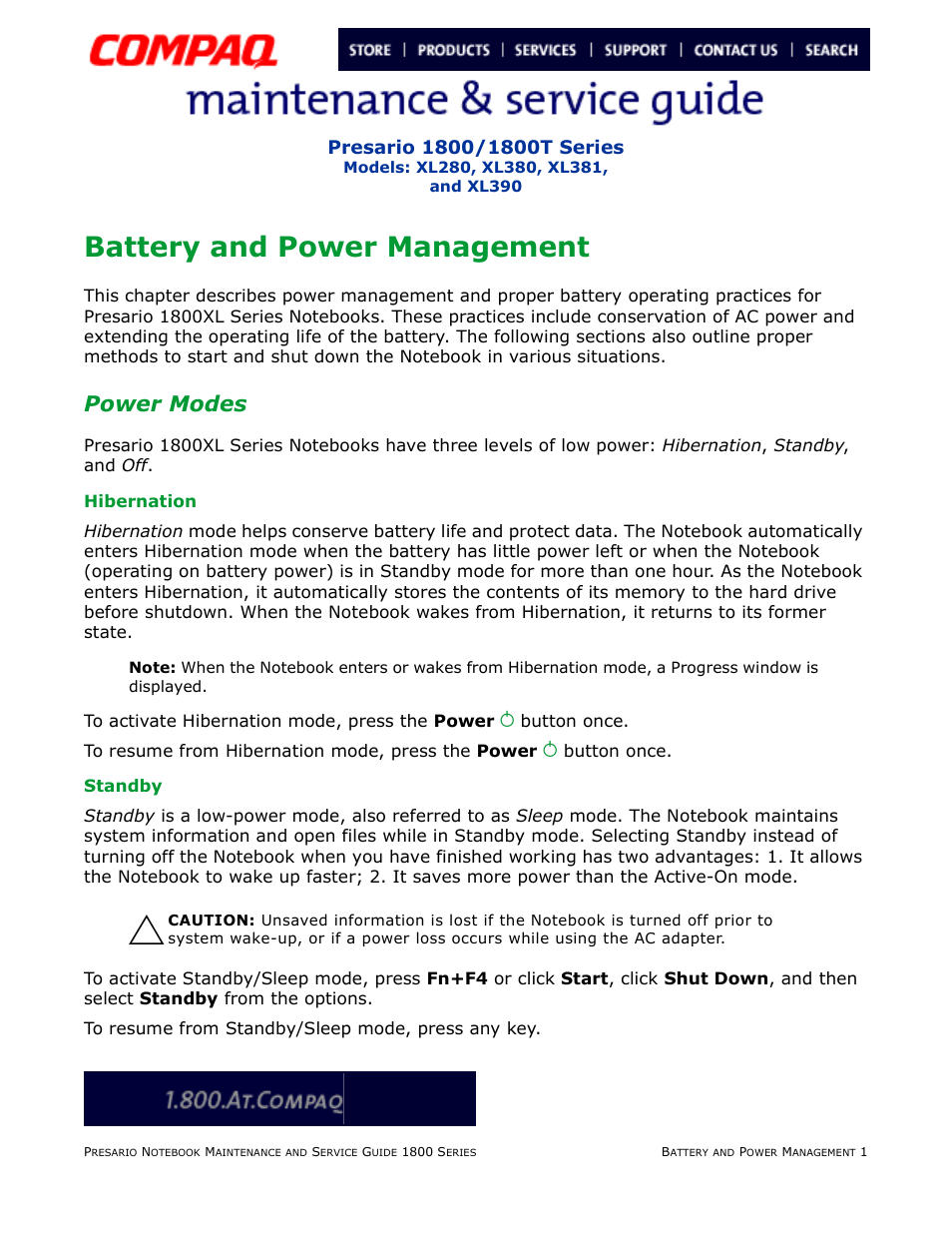 Battery & power management, Battery and power management, Power modes | Hibernation, Standby, Battery & power, Management | Compaq XL280 User Manual | Page 30 / 134
