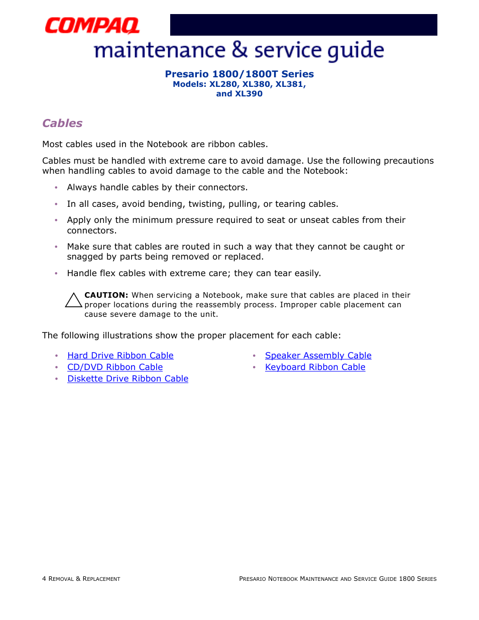 Cables | Compaq XL280 User Manual | Page 73 / 134