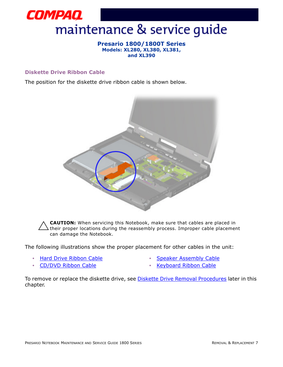 Diskettedriveribboncable, Diskette drive ribbon cable | Compaq XL280 User Manual | Page 76 / 134