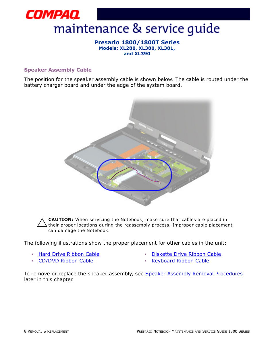 Speakerassemblycable, Speaker assembly cable | Compaq XL280 User Manual | Page 77 / 134