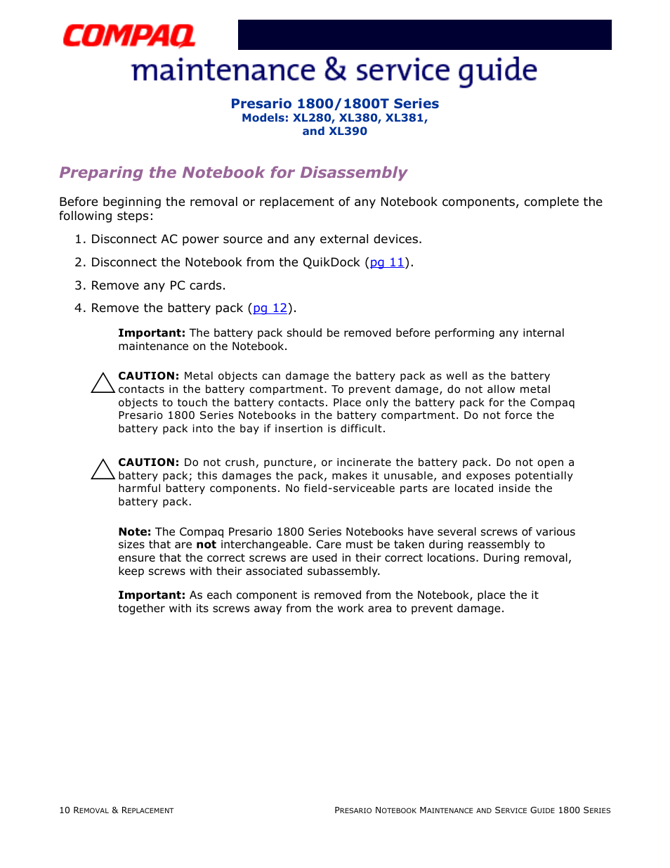 Preparing the notebook for disassembly | Compaq XL280 User Manual | Page 79 / 134