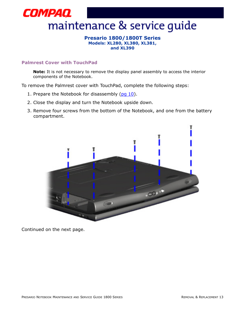 Palmrest cover with touchpad | Compaq XL280 User Manual | Page 82 / 134