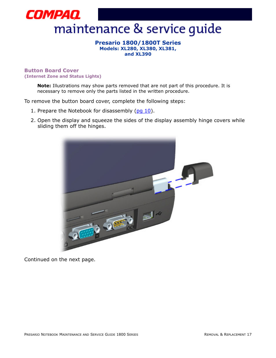 Button board cover | Compaq XL280 User Manual | Page 86 / 134