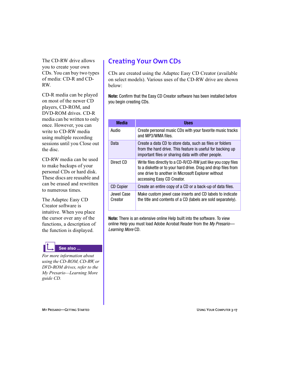 Graphic, Heading3 - creating your own cds, Creating your own cds -17 | Creating your own cds | Compaq Presario 5BW474 User Manual | Page 38 / 77