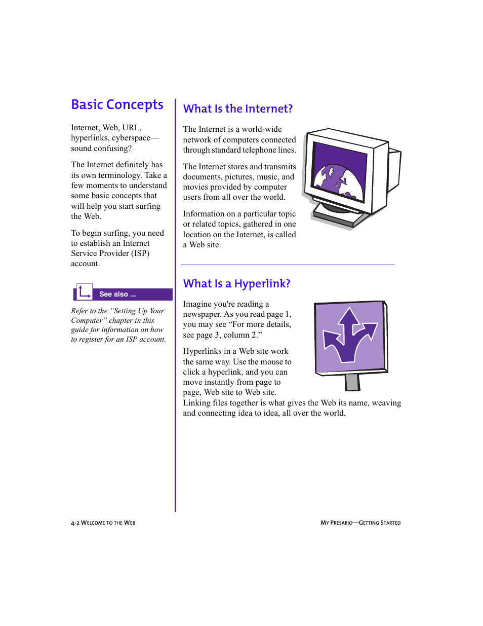 Heading2left - basic concepts, Graphic, Heading2 - basic concepts | Heading3 - what is the internet, Body, Heading3 - what is a hyperlink, Basic concepts -2, What is the internet? -2, What is a hyperlink? -2, Basic concepts, 4-2 | Compaq Presario 5BW474 User Manual | Page 41 / 77