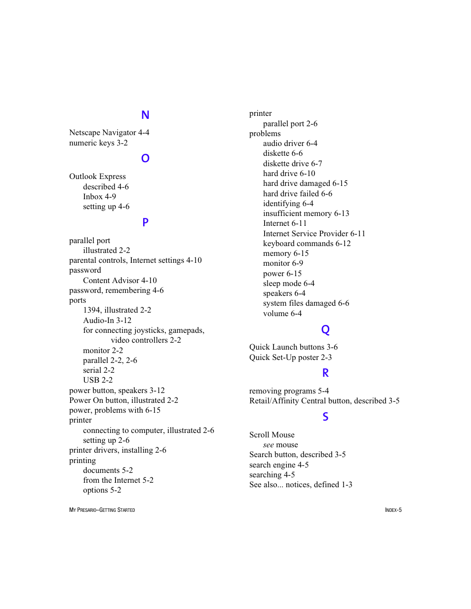 Grouptitlesix - n, Grouptitlesix - o, Grouptitlesix - p | Grouptitlesix - q, Grouptitlesix - r, Grouptitlesix - s | Compaq Presario 5BW474 User Manual | Page 76 / 77
