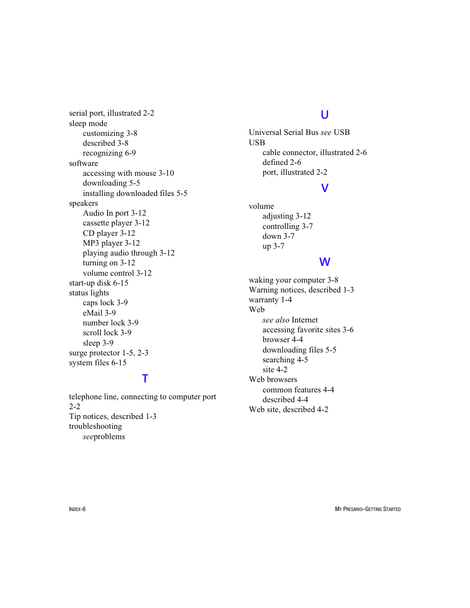 Grouptitlesix - t, Grouptitlesix - u, Grouptitlesix - v | Grouptitlesix - w, Grouptitlesix | Compaq Presario 5BW474 User Manual | Page 77 / 77
