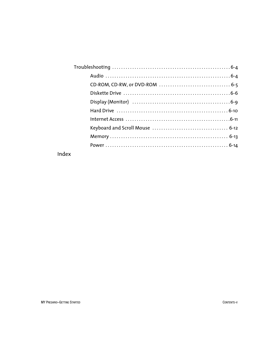 Index | Compaq Presario 5BW474 User Manual | Page 8 / 77