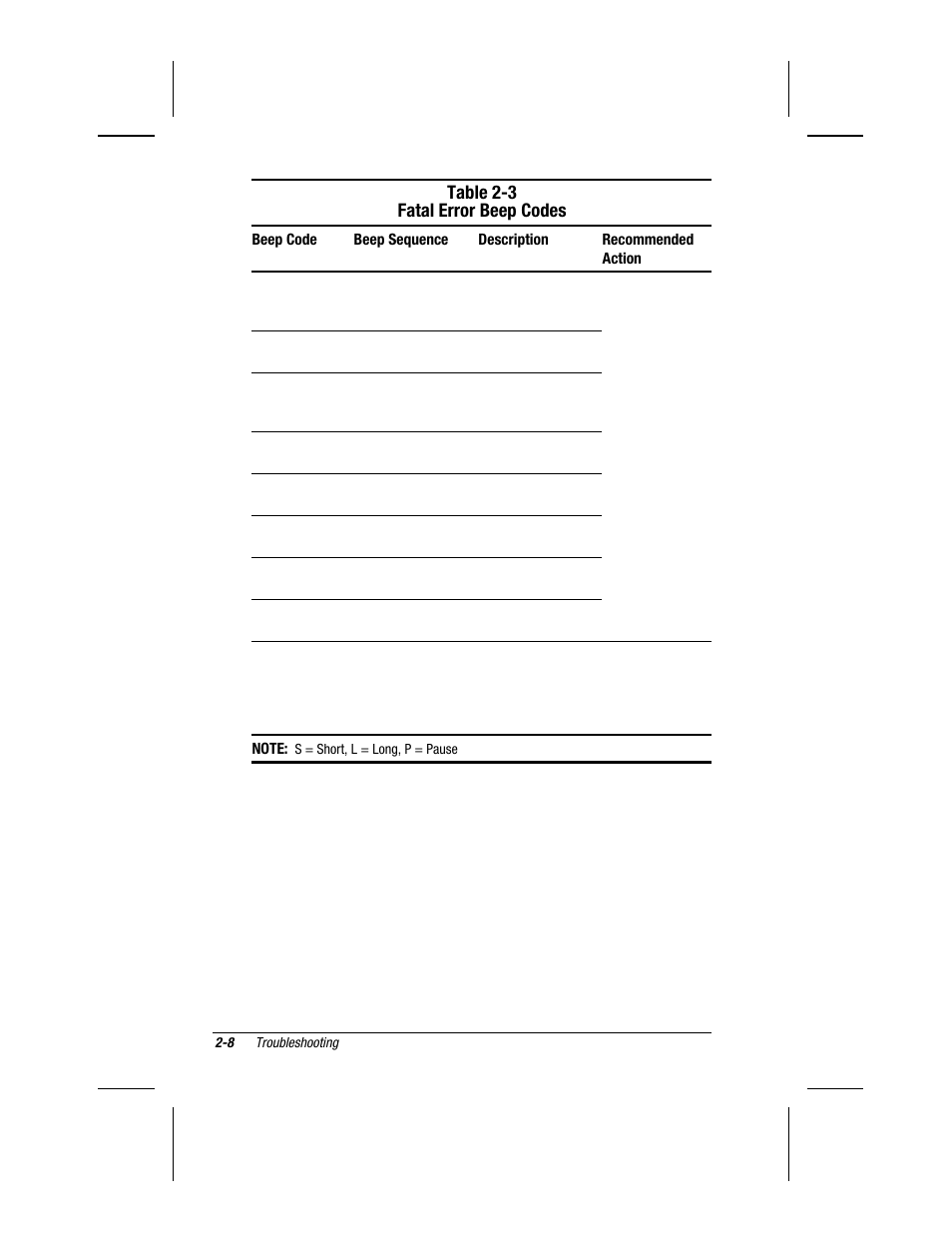 Table 2-3 fatal error beep codes | Compaq V300 User Manual | Page 44 / 162