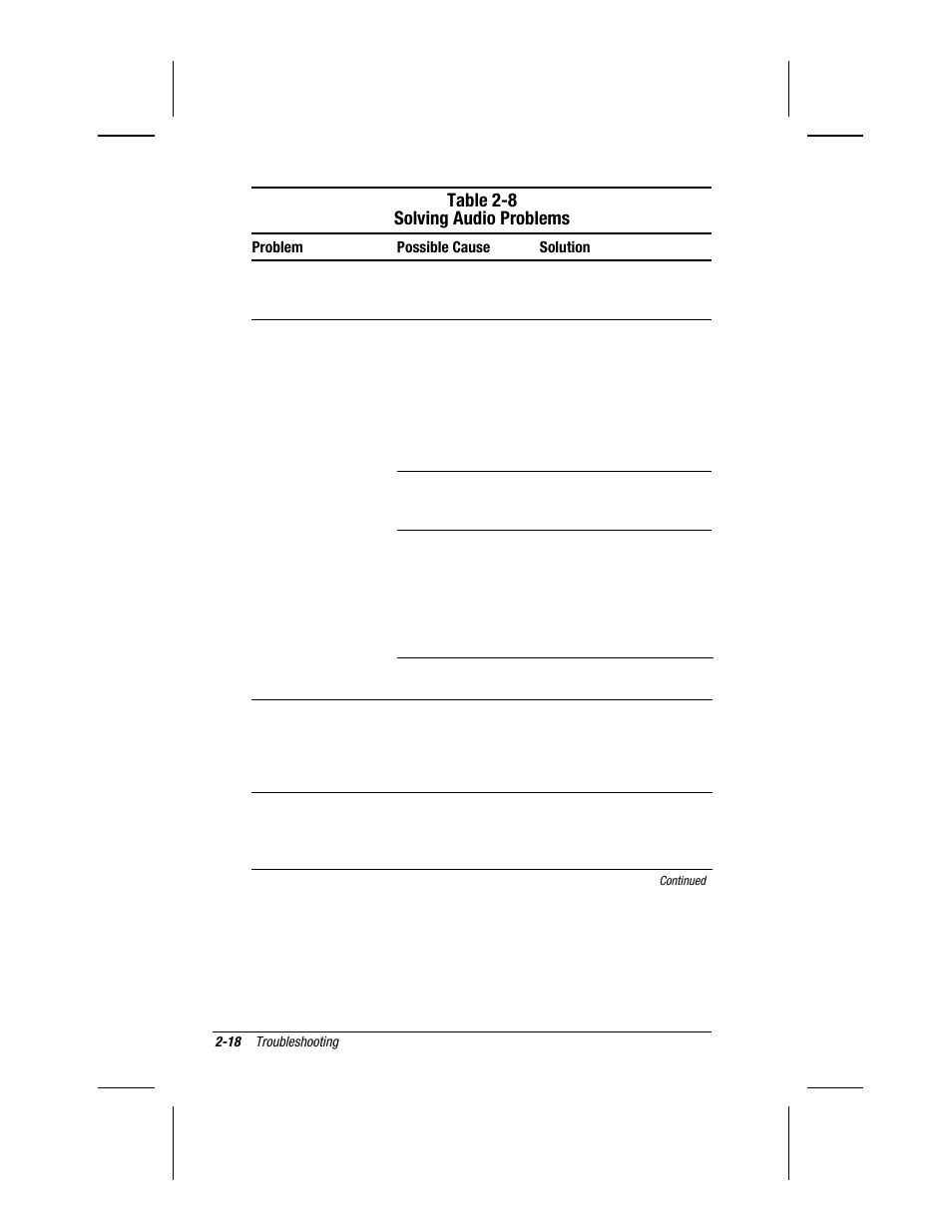Table 2-8 solving audio problems | Compaq V300 User Manual | Page 54 / 162