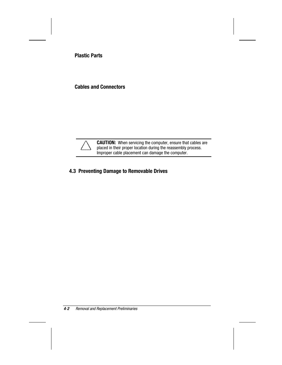 3 preventing damage to removable drives, Plastic parts, Cables and connectors | Compaq V300 User Manual | Page 90 / 162