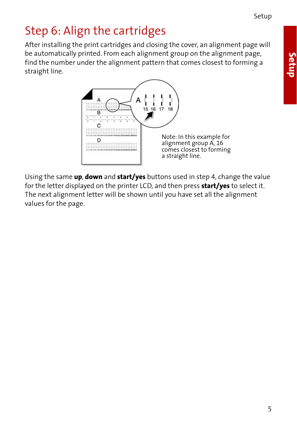 Step 6: align the cartridges, Setup | Compaq A3000 User Manual | Page 7 / 38