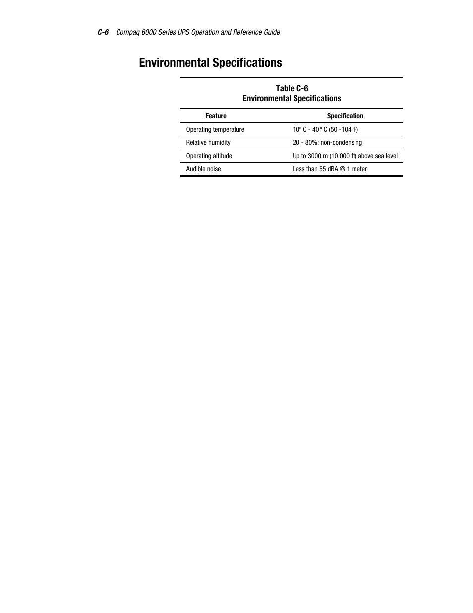 Environmental specifications | Compaq R6000 User Manual | Page 108 / 118