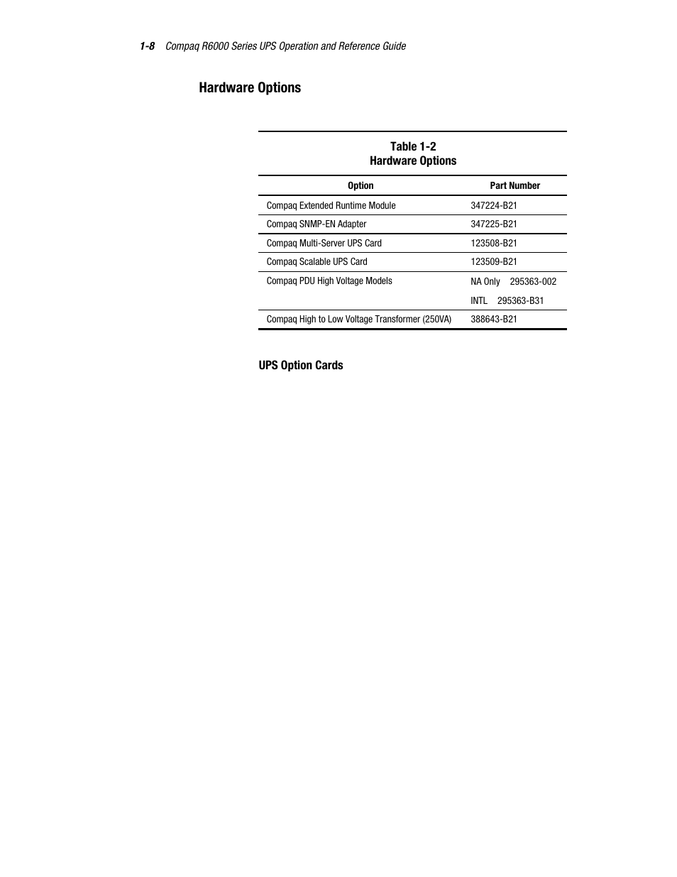 Hardware options | Compaq R6000 User Manual | Page 18 / 118