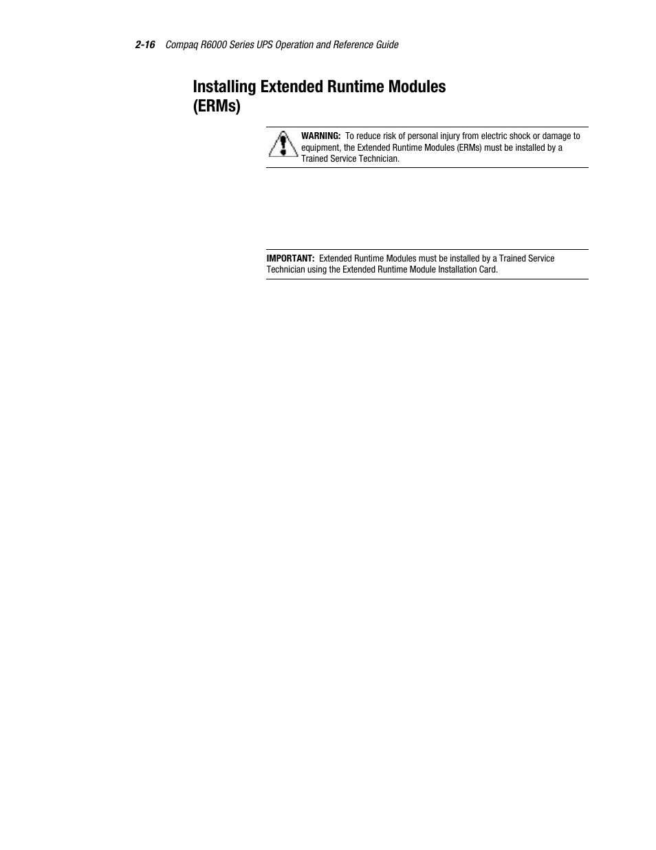 Installing extended runtime modules (erms) | Compaq R6000 User Manual | Page 41 / 118