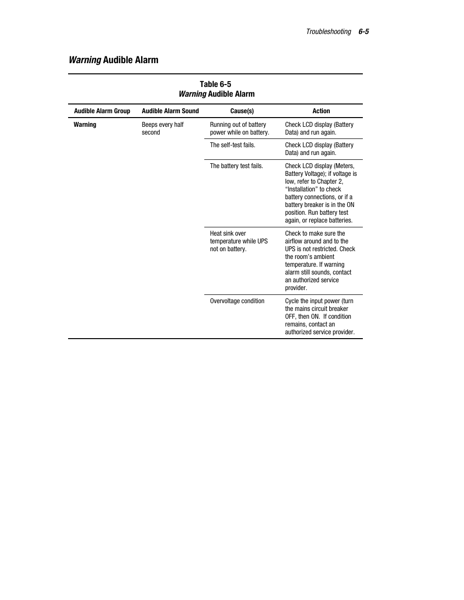 Warning audible alarm | Compaq R6000 User Manual | Page 90 / 118