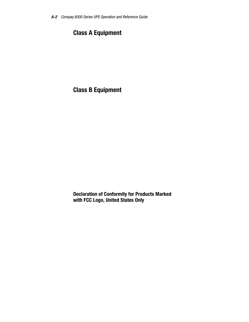 Class a equipment, Class b equipment | Compaq R6000 User Manual | Page 97 / 118