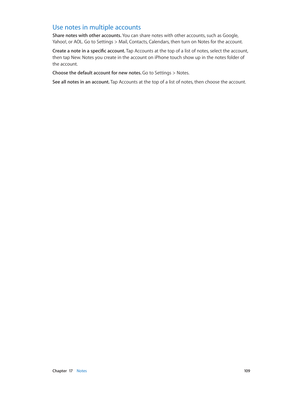 Use notes in multiple accounts, 109 use notes in multiple accounts | Apple iPhone iOS 8.4 User Manual | Page 109 / 196