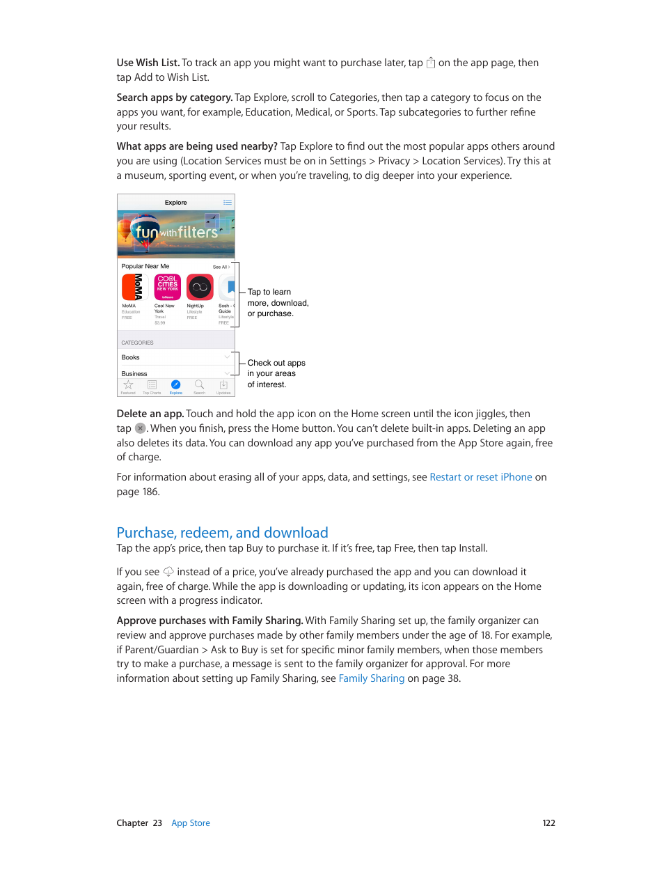Purchase, redeem, and download, 122 purchase, redeem, and download | Apple iPhone iOS 8.4 User Manual | Page 122 / 196