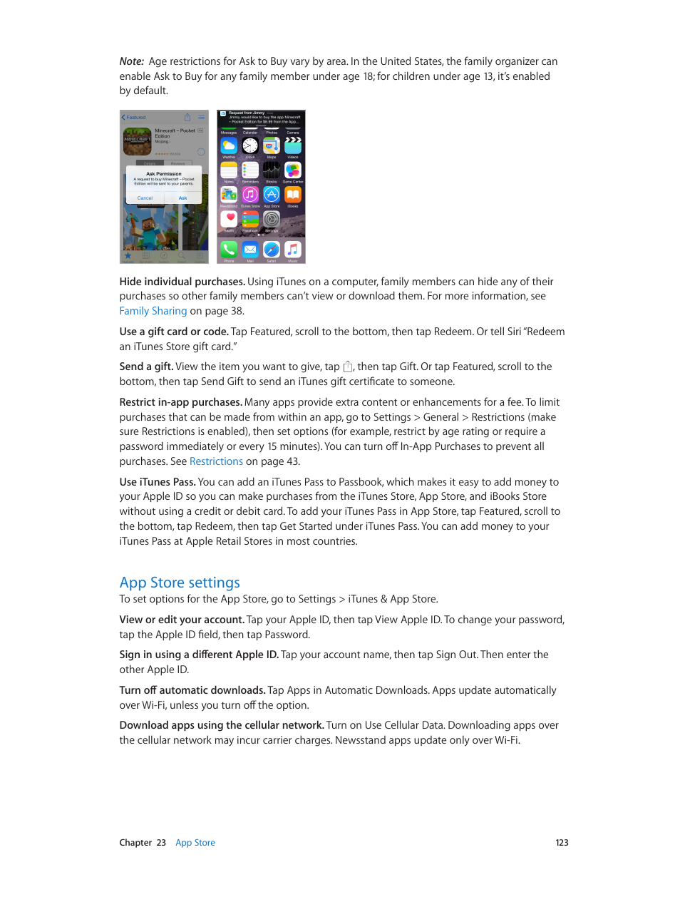 App store settings, 123 app store settings | Apple iPhone iOS 8.4 User Manual | Page 123 / 196