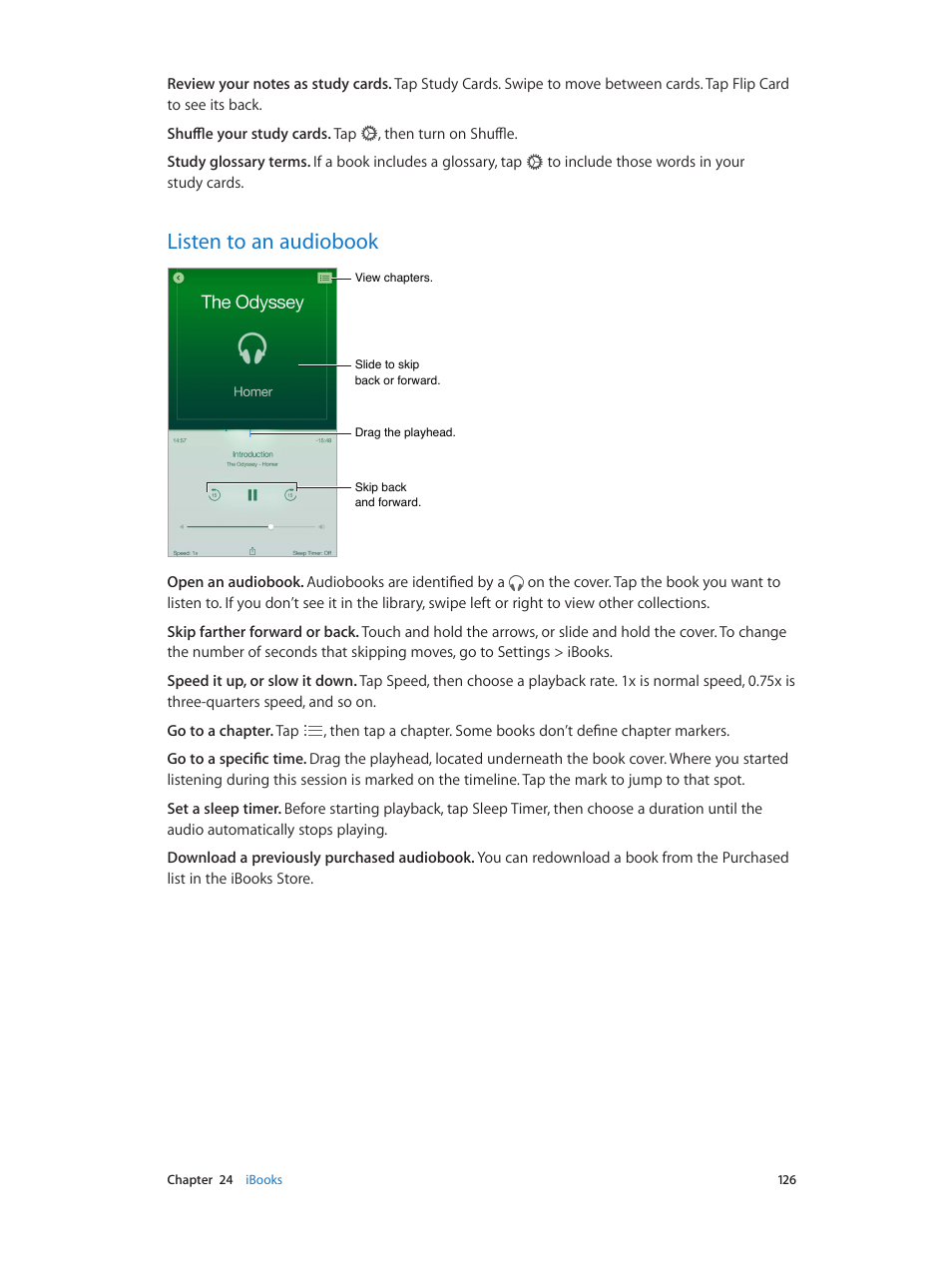Listen to an audiobook, 126 listen to an audiobook | Apple iPhone iOS 8.4 User Manual | Page 126 / 196