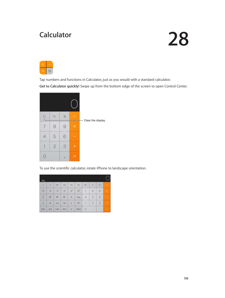 Chapter 28: calculator, Calculator | Apple iPhone iOS 8.4 User Manual | Page 138 / 196