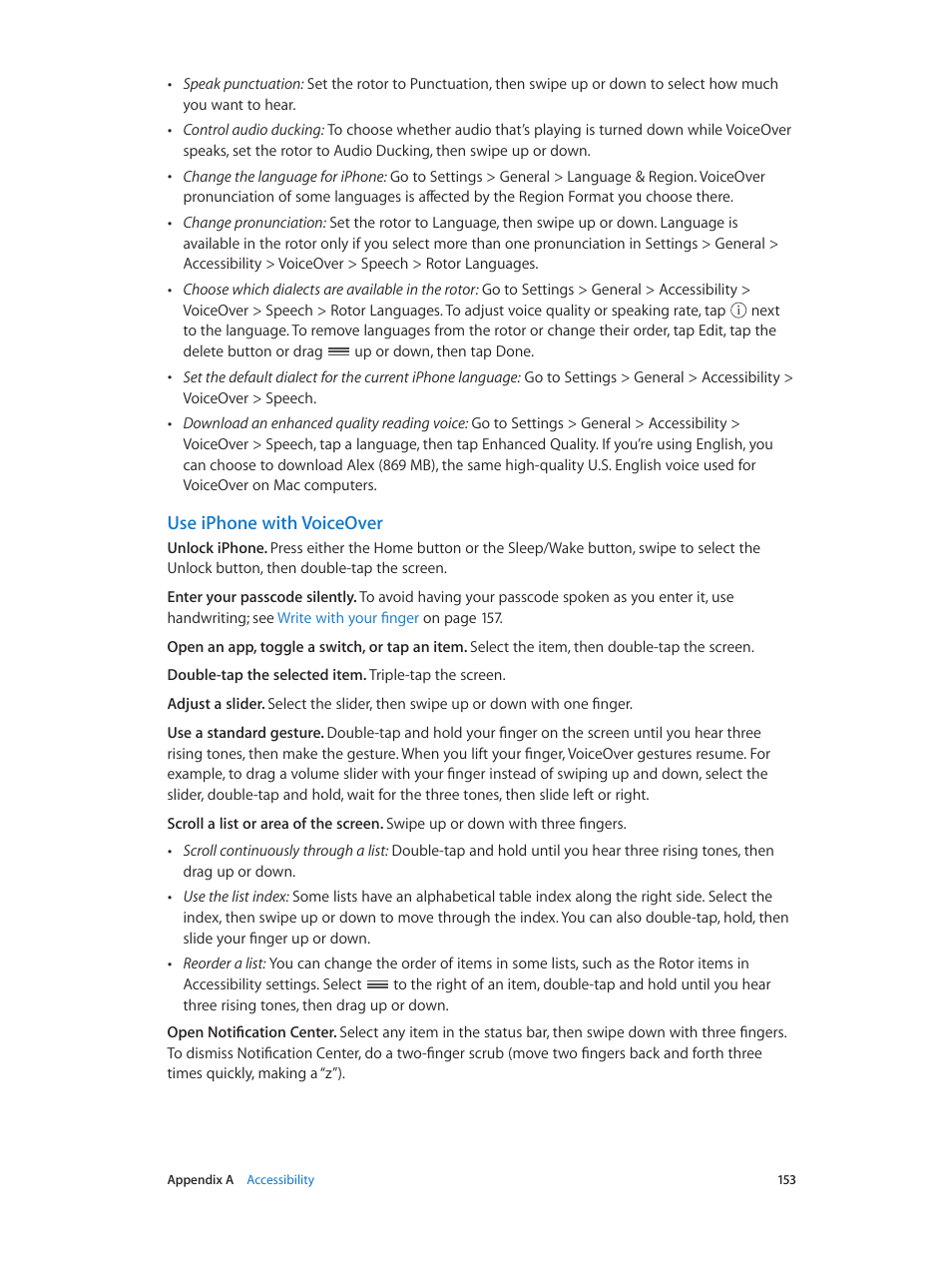 Use iphone with voiceover | Apple iPhone iOS 8.4 User Manual | Page 153 / 196